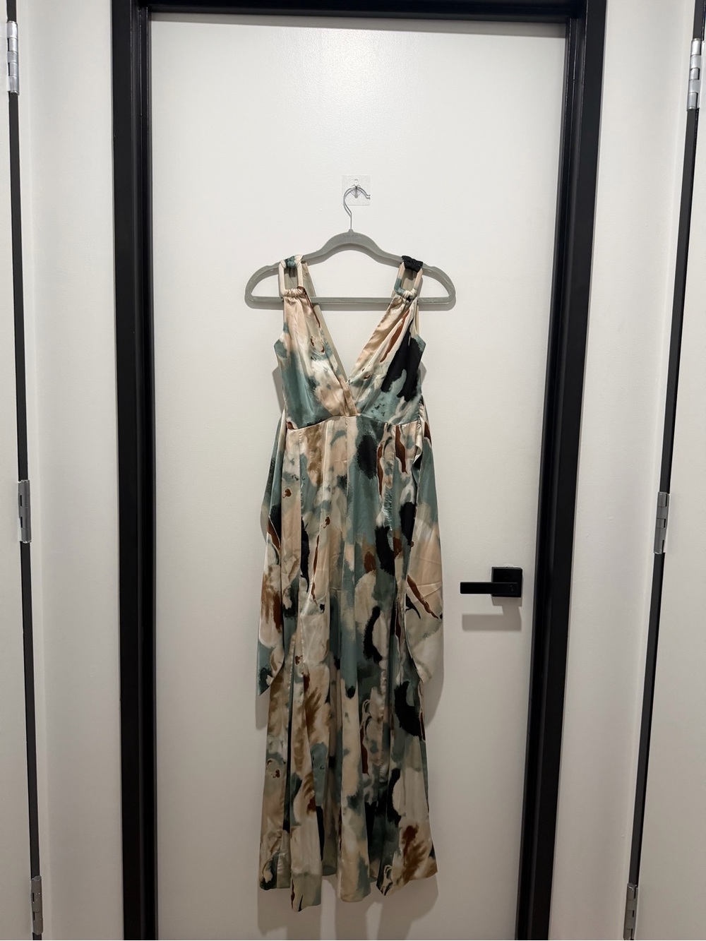 12th Tribe Abstract Brushstroke Maxi Dress - Green/Cream/Brown